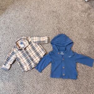 Baby Boy 0–3M Bundle Carter’s Blue Hoodie Plaid Flannel Shirt Cozy Western Rodeo